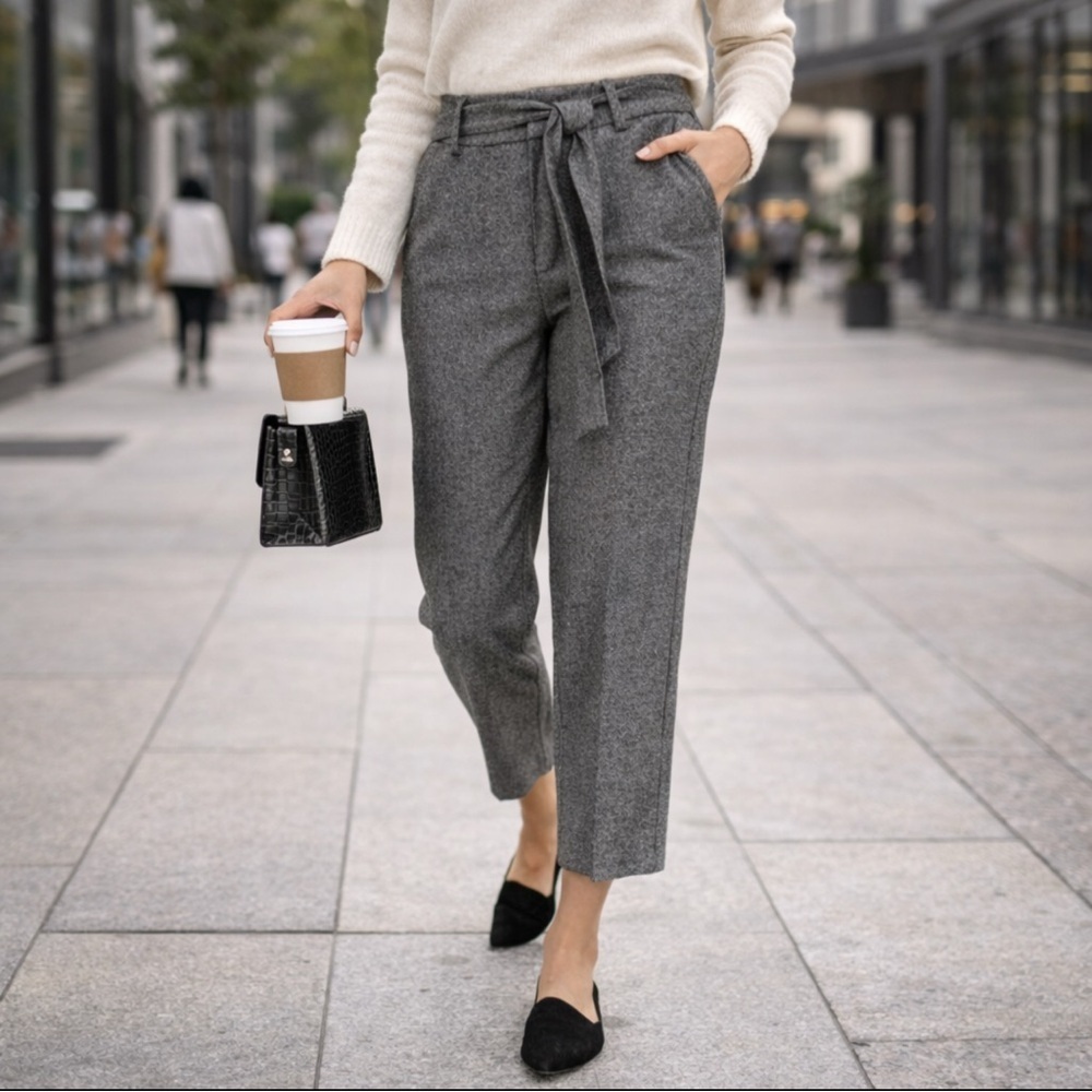A New Day Women's Ankle Pants Gray High Rise Straight Leg Tie Waist Sz 4